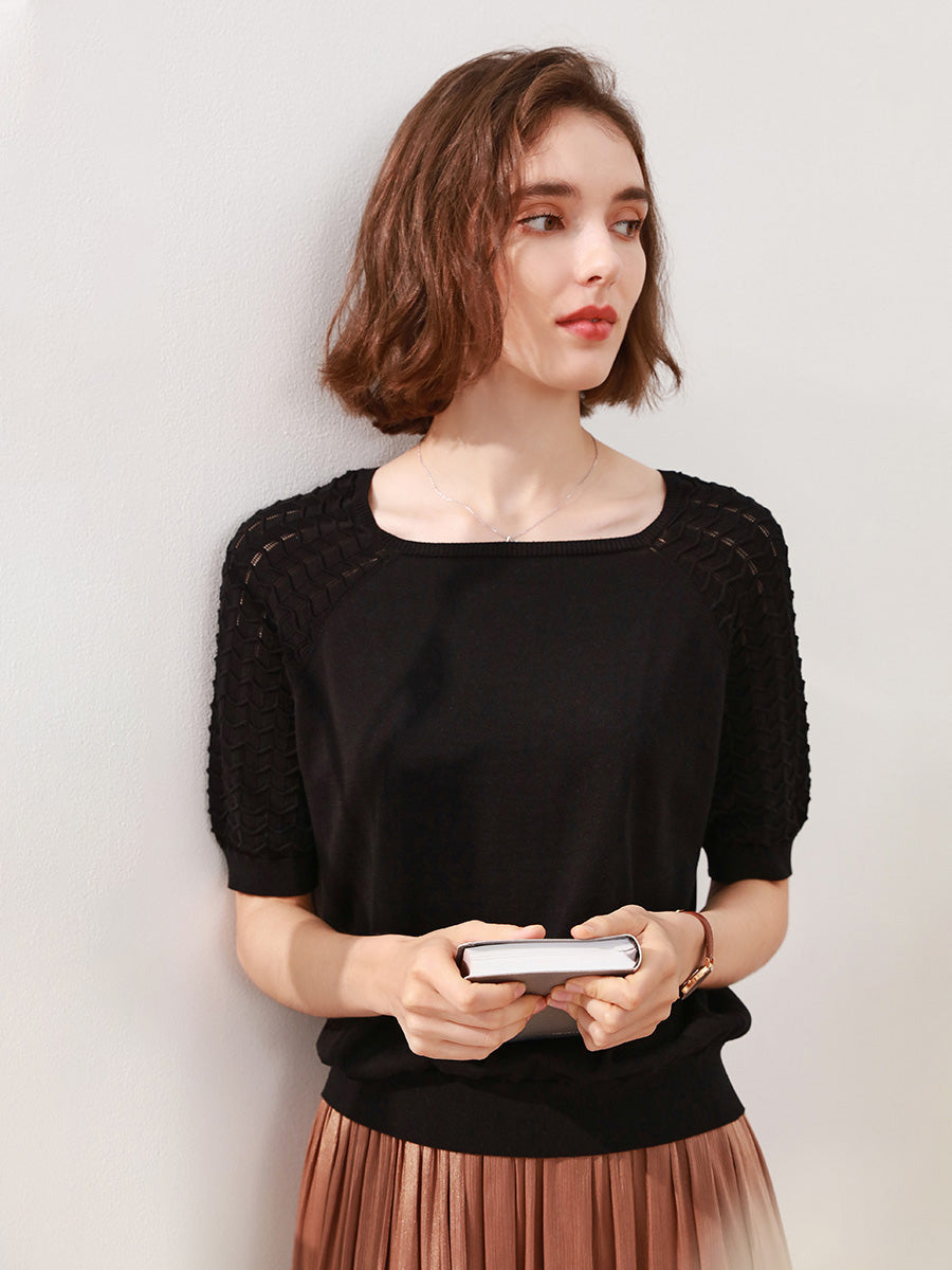 COMOBOCA 100% Mulberry Silk Women's Textured T-Shirt