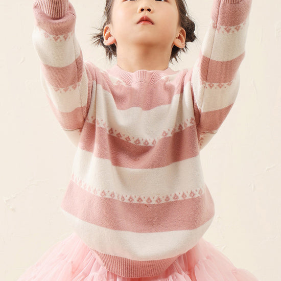 COMOBOCA 100% Wool Kids' Striped Nordic Pattern Knit Sweater