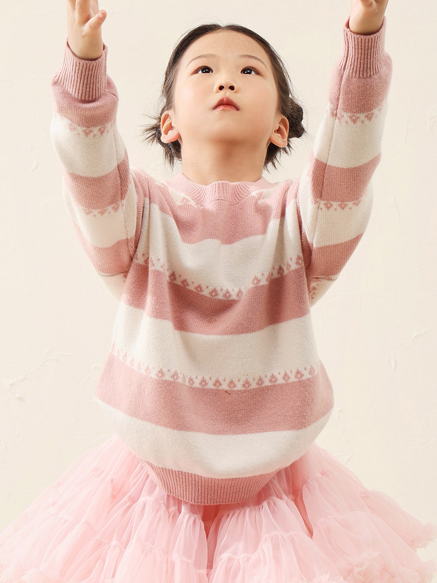 COMOBOCA 100% Wool Kids' Striped Nordic Pattern Knit Sweater