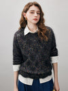 COMOBOCA Women's Speckled Lace Knit Round Neck Sweater