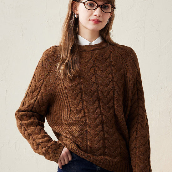 COMOBOCA 100% Wool Women's Cozy Cable Knit Sweater