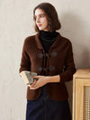 COMOBOCA Coffee 100% Cashmere Women's Toggle Closure Knit Cardigan