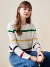 COMOBOCA 100% Wool Women's Colorful Striped Cable Knit Sweater