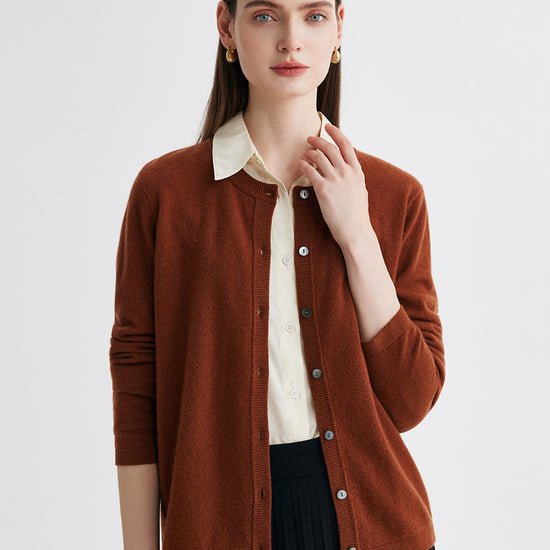 COMOBOCA Brown 100% Cashmere Women's Button-Up Cardigan