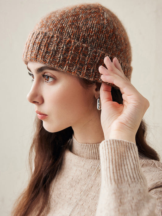 COMOBOCA Coffee 100% Cashmere Ribbed Knit Beanie