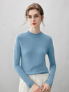 COMOBOCA M DULL BLUE 100% Cashmere Women's Round Neck Knit sweater