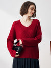 COMOBOCA RED 100% Cashmere Women's V-Neck Drop Shoulder Sweater