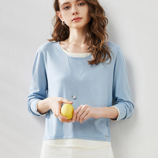 COMOBOCA Women's Layered Round Neck Knit Sweater