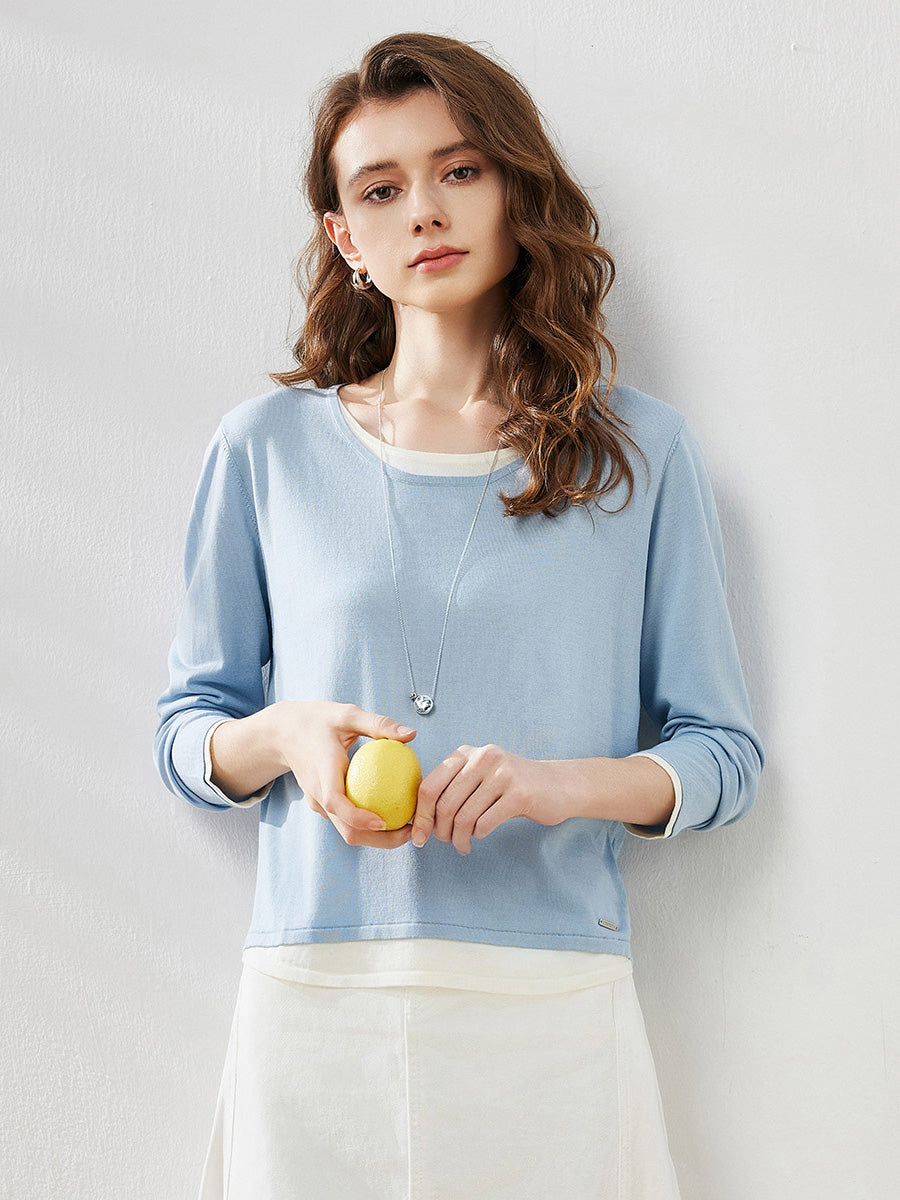 COMOBOCA Women's Layered Round Neck Knit Sweater