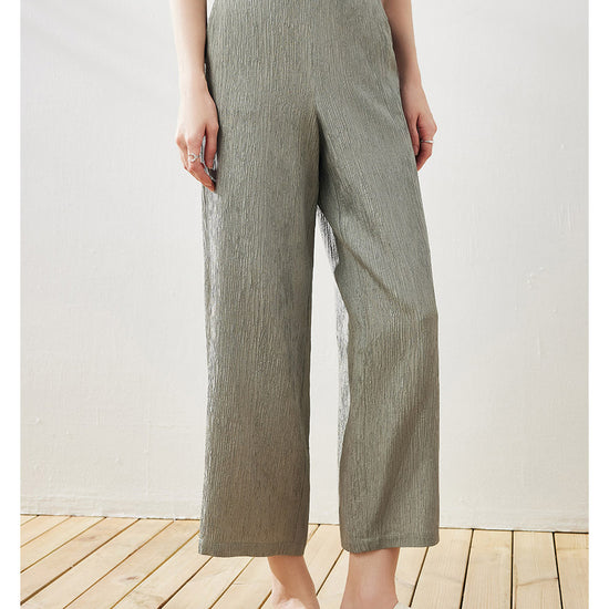 COMOBOCA Women's Elastic Waistband Crinkled Wide Leg Pants
