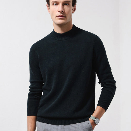 COMOBOCA LIGHT BLACK 100% Cashmere Men's Mock Neck Knit Sweater
