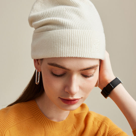 COMOBOCA 100% Cashmere Women's Ribbed Knit Beanie