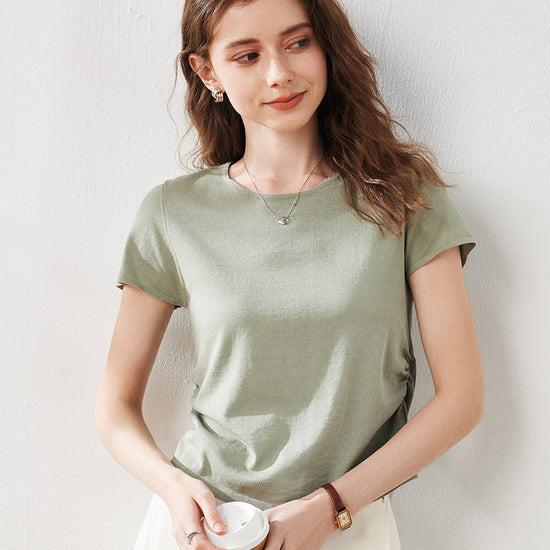 COMOBOCA Earthy Grove Women's Round Neck Knit T-Shirt