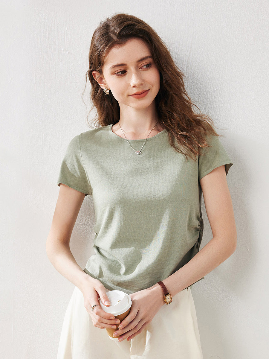 COMOBOCA Earthy Grove Women's Round Neck Knit T-Shirt