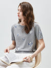 COMOBOCA Women's Knit Top with Porcelain Embroidery