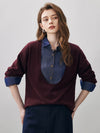 COMOBOCA Deep Red 100% Wool Women's Oversized U-Neck Sweater