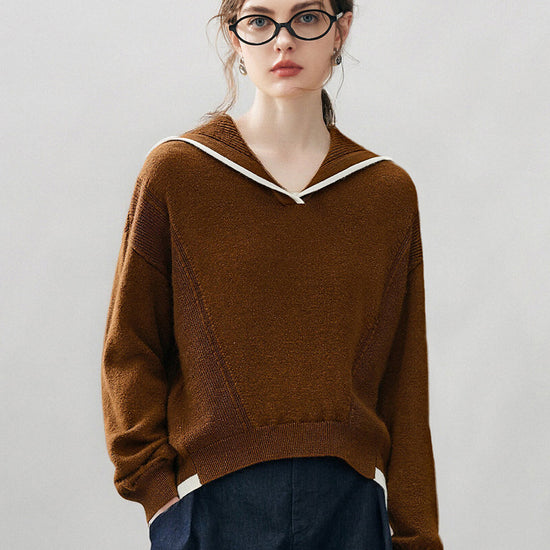 COMOBOCA 100% Cashmere Women's Sailor Collar Sweater