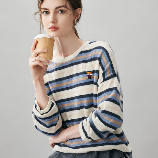 COMOBOCA 100% Cashmere Women's Striped Knit Sweater