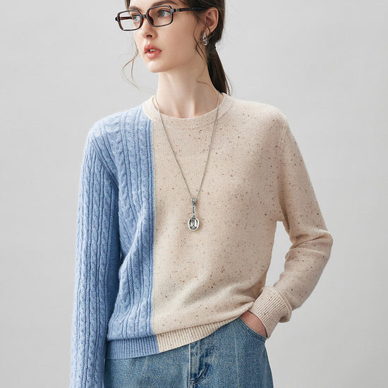 COMOBOCA 100% Cashmere Women's Color Block Cable Knit Sweater