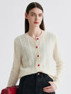 COMOBOCA Beige 100% Cashmere Women's Cable Button Front Knit Cardigan