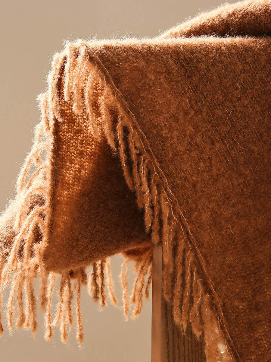 COMOBOCA Women's Fringed Triangle Knit Scarf