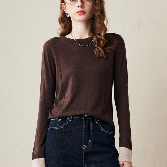 COMOBOCA Coffee Women's Essential Color-Blocked Knit Sweater