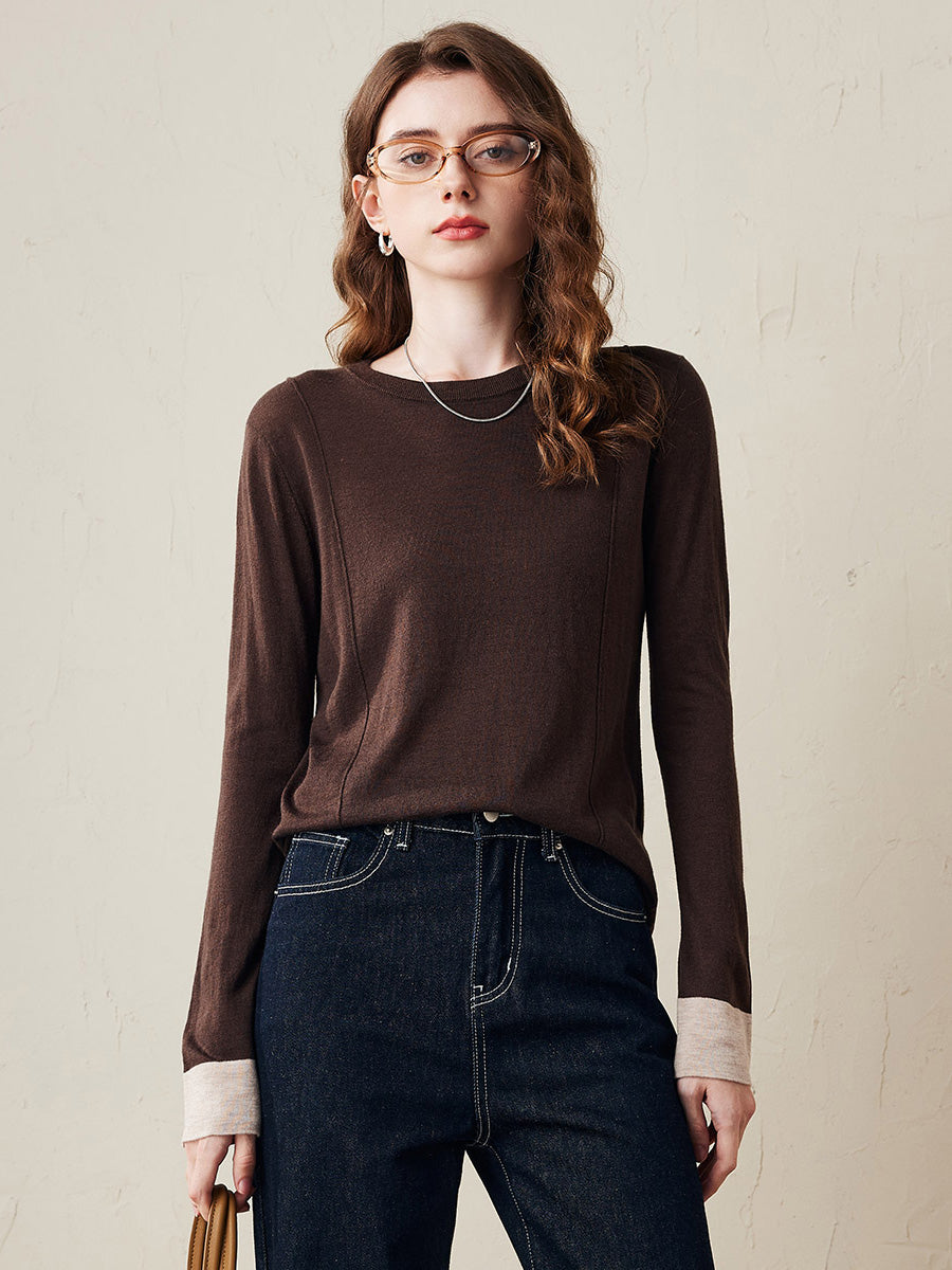 COMOBOCA Coffee Women's Essential Color-Blocked Knit Sweater