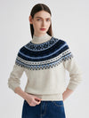 COMOBOCA 100% Cashmere Women's Fair Isle Mock Neck Sweater
