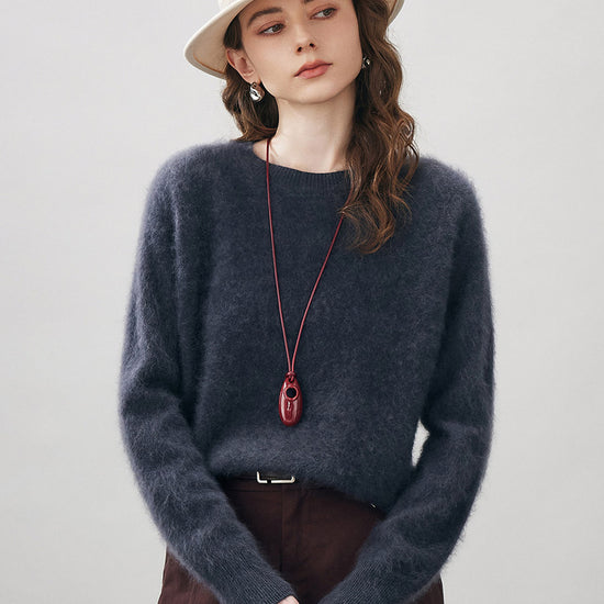 COMOBOCA Charcoal Women's Wool Seamless Brushed Knit Sweater