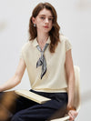 COMOBOCA Women's Paisley Scarf Polo Collar Waffle Knit T-Shirt