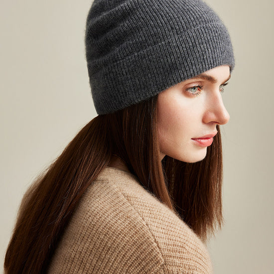 COMOBOCA 100% Cashmere Women's Ribbed Knit Beanie