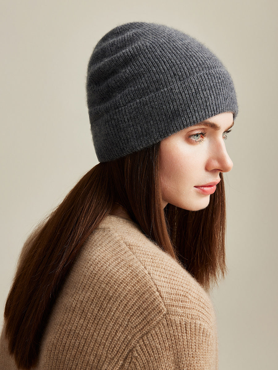 COMOBOCA 100% Cashmere Women's Ribbed Knit Beanie