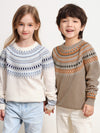 COMOBOCA 100% Wool Kids' Fair Isle Round Neck Sweater