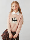 COMOBOCA 100% Wool Kids' Panda Pattern Round Neck Sweater