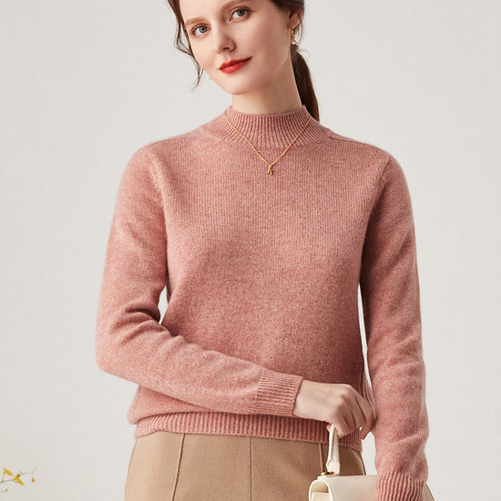 COMOBOCA Brick Red 100% Cashmere Women's Mock Neck Knit Sweater