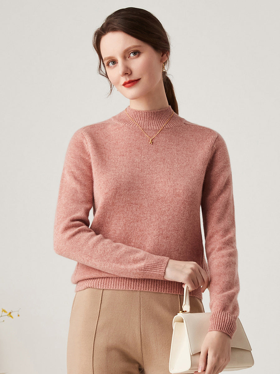 COMOBOCA Brick Red 100% Cashmere Women's Mock Neck Knit Sweater