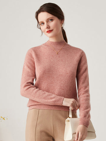 COMOBOCA Brick Red 100% Cashmere Women's Mock Neck Knit Sweater