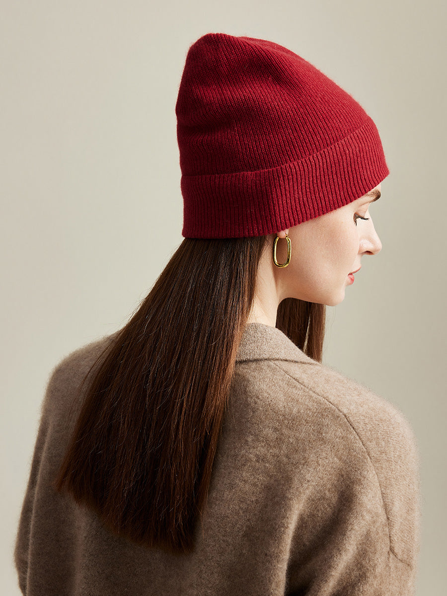 COMOBOCA 100% Cashmere Women's Ribbed Knit Beanie