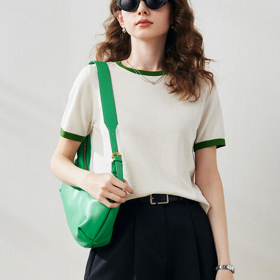 COMOBOCA Cloudy Women's Retro Ringer Cotton Silk T-Shirt