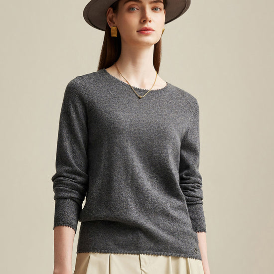 COMOBOCA Gray 100% Cashmere Women's Knit Pullover Sweater