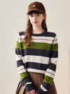 COMOBOCA Olive Green 100% Wool Women's Cozy Striped Knit Sweater
