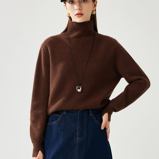 COMOBOCA 100% Cashmere Women's Turtleneck Ribbed Sweater