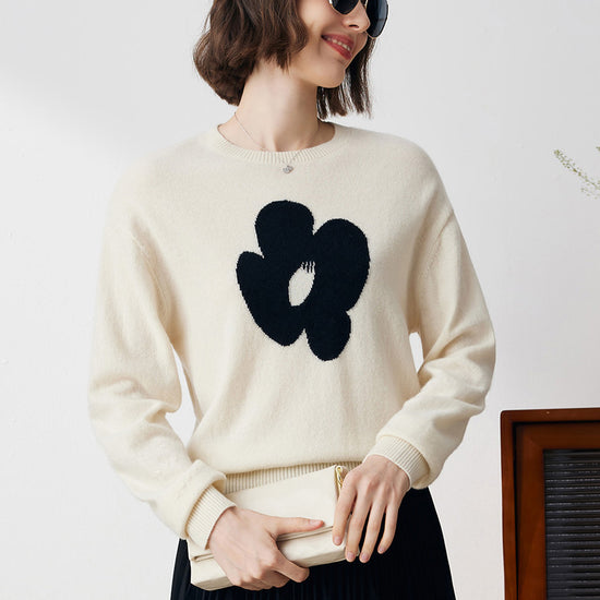 COMOBOCA 100% Cashmere Women's Floral Knit Sweater