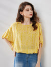 COMOBOCA Yellow 100% Mulberry Silk Women's Floral Printed Puff Sleeve Blouse