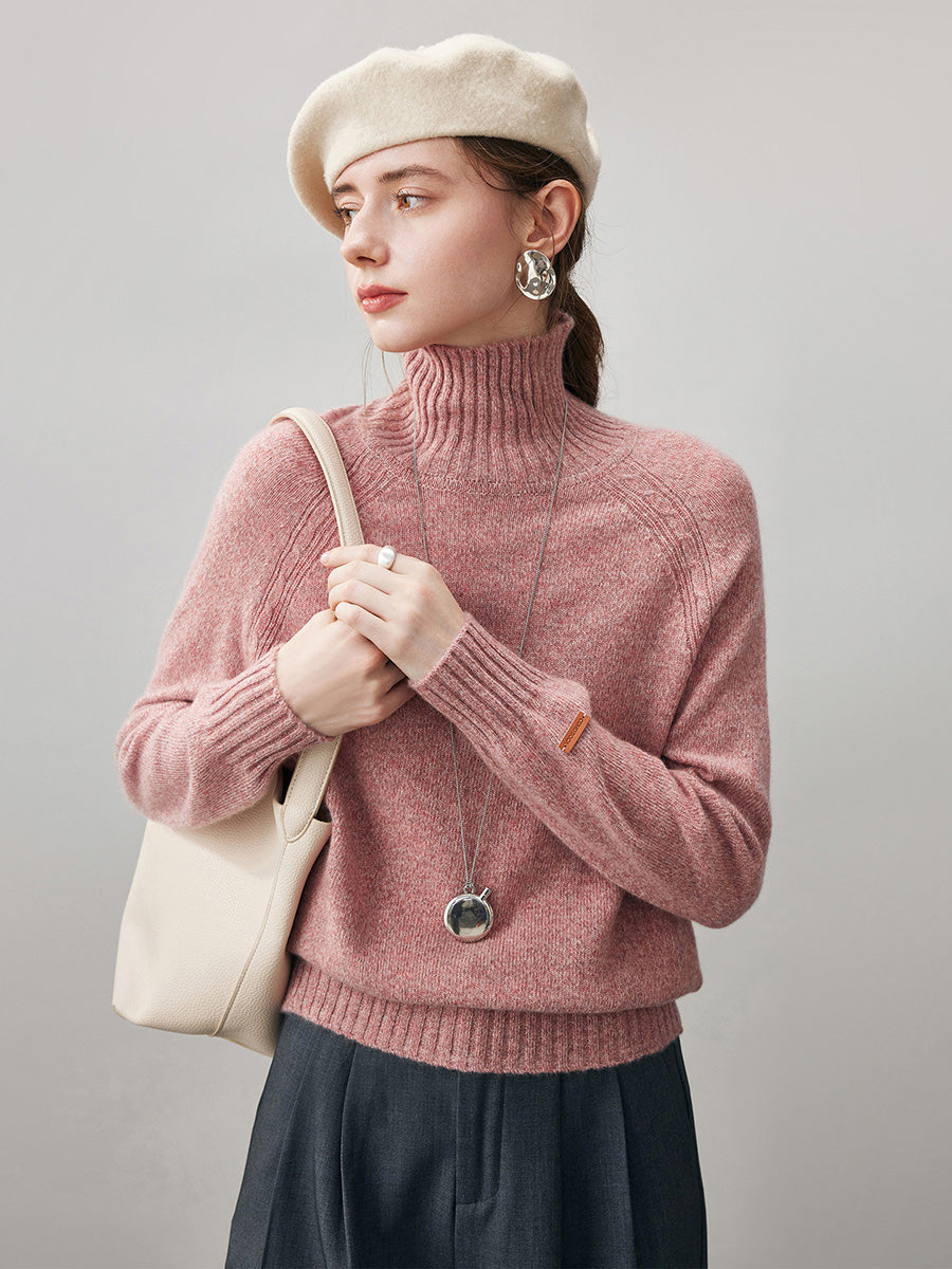 COMOBOCA 100% Cashmere Women's Ribbed Turtleneck Sweater