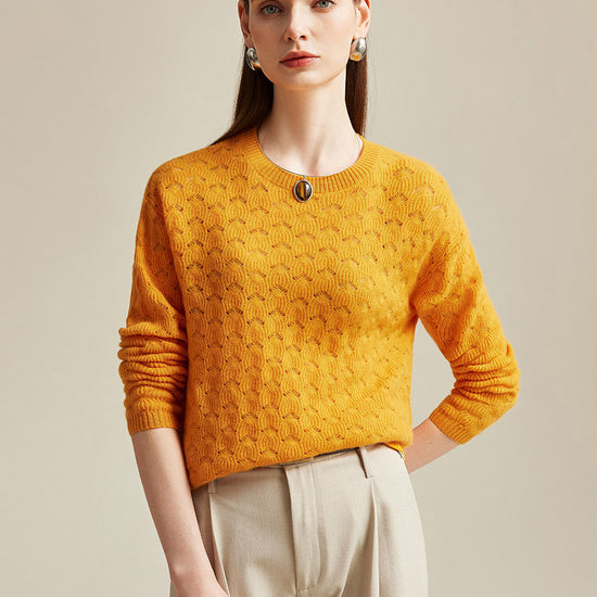COMOBOCA Orange 100% Cashmere Women's Cable Knit Sweater