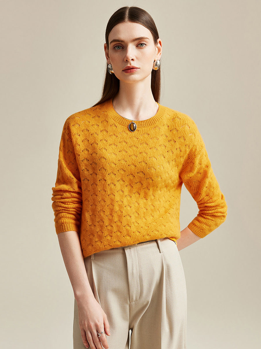 COMOBOCA Orange 100% Cashmere Women's Cable Knit Sweater