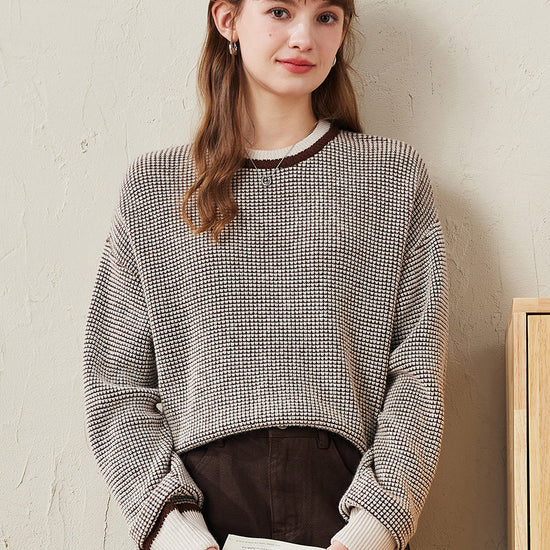 COMOBOCA Gray 100% Wool Women's Colorblock Raglan Sleeve Sweater