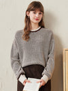 COMOBOCA Gray 100% Wool Women's Colorblock Raglan Sleeve Sweater