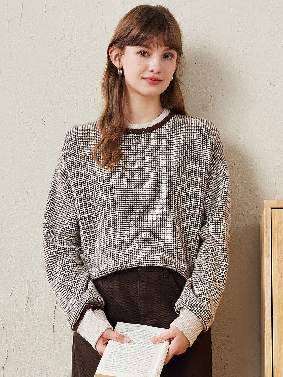 COMOBOCA Gray 100% Wool Women's Colorblock Raglan Sleeve Sweater